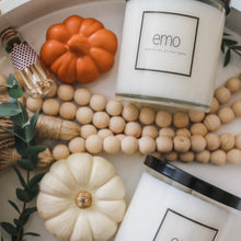 Load image into Gallery viewer, witchy emo candle for fall with mini pumpkins and beads

