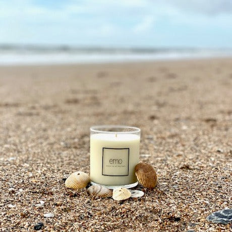 Hand-poured soy wax candle from emo on the beach..